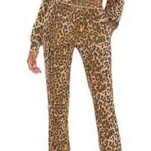 NSF Women Leopard Animal Print Pants New Size Large Crop Relaxed Straight Leg